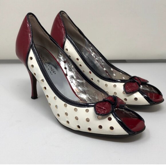 VTG Donald Pliner Open-Toe Pumps Heels Patent Leather 8.5 whimsigoth 80s 90s - Picture 1 of 11